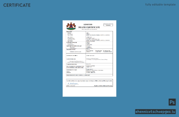 Lesotho Personenstandsurkunde (Sterbeurkunde) – Beispiel als Word- und PDF-Datei (Vorschau)